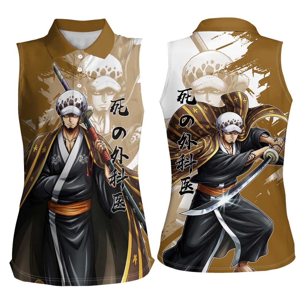Wano Surgeon Trafalgar D. Law Women Sleeveless Polo Shirt Traditional Ink Splash Anime Style