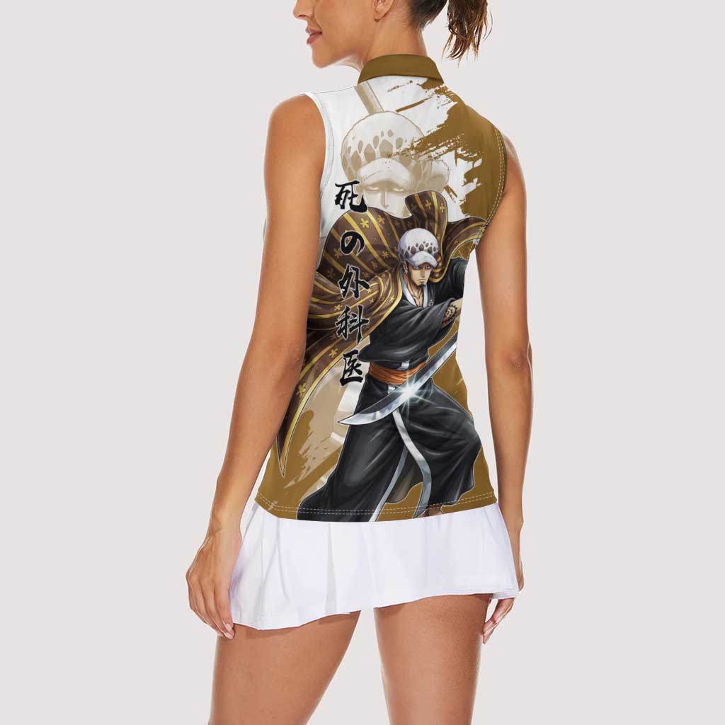 Wano Surgeon Trafalgar D. Law Women Sleeveless Polo Shirt Traditional Ink Splash Anime Style
