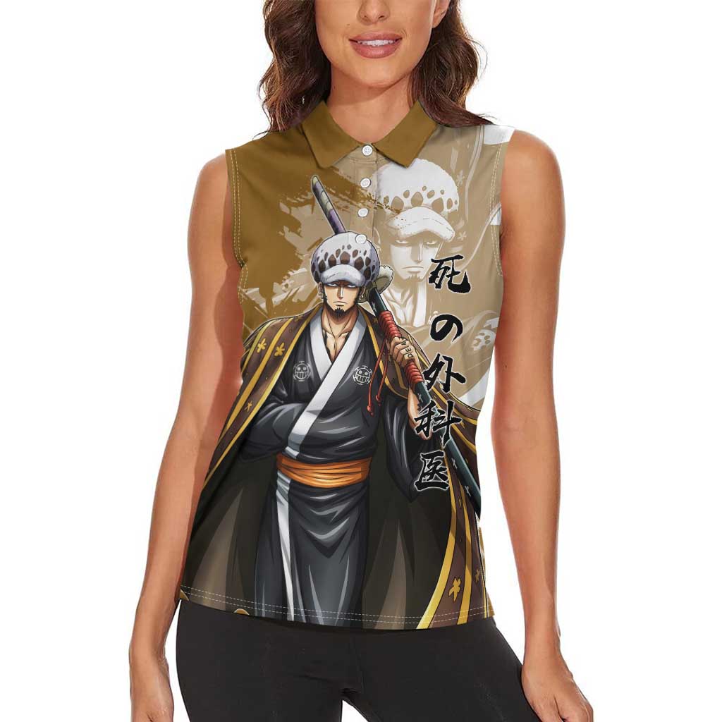 Wano Surgeon Trafalgar D. Law Women Sleeveless Polo Shirt Traditional Ink Splash Anime Style