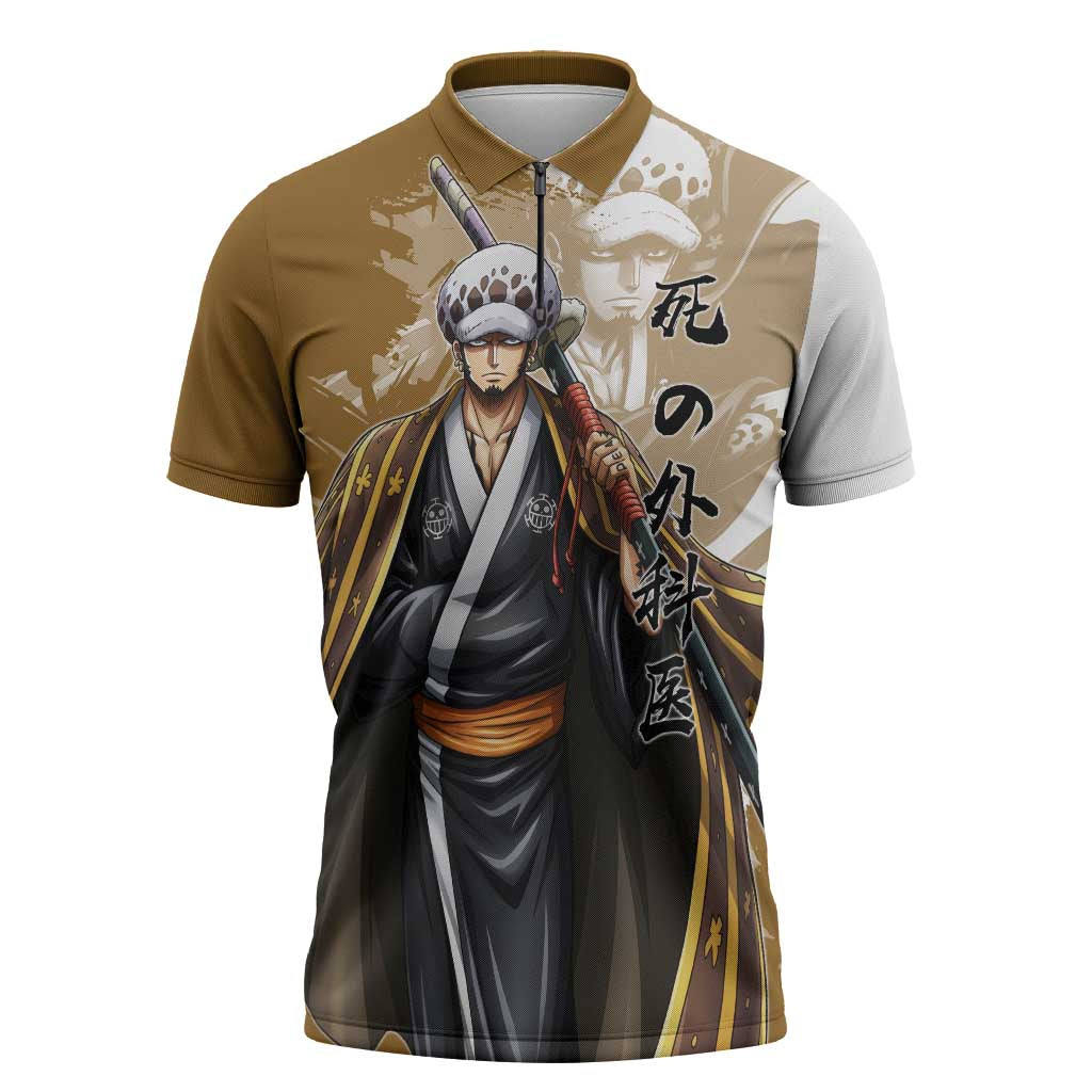 Wano Surgeon Trafalgar D. Law Zipper Polo Shirt Traditional Ink Splash Anime Style