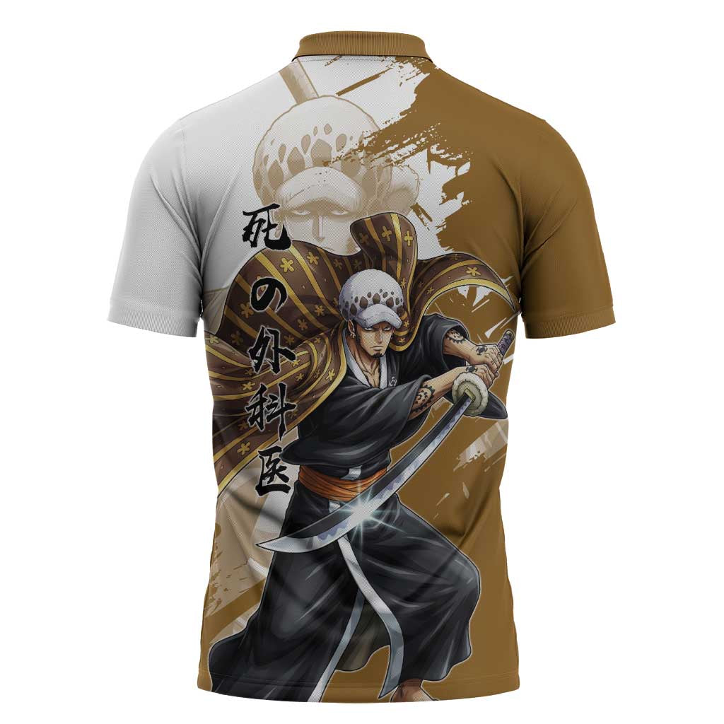 Wano Surgeon Trafalgar D. Law Zipper Polo Shirt Traditional Ink Splash Anime Style