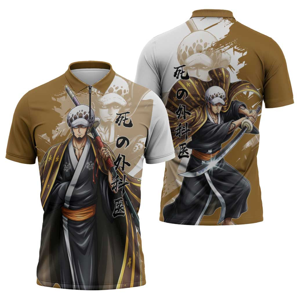 Wano Surgeon Trafalgar D. Law Zipper Polo Shirt Traditional Ink Splash Anime Style