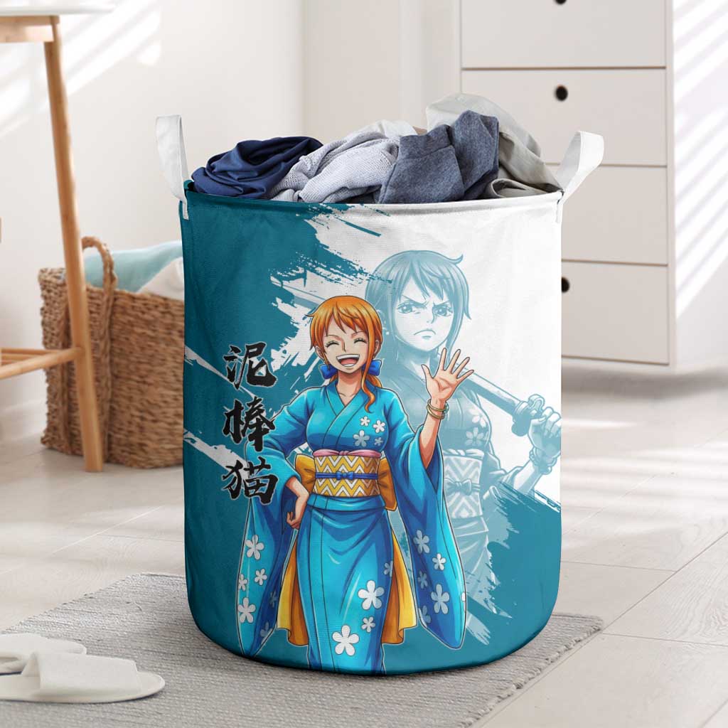 Wano Navigator Nami Laundry Basket Floral Kimono Anime Brush Art