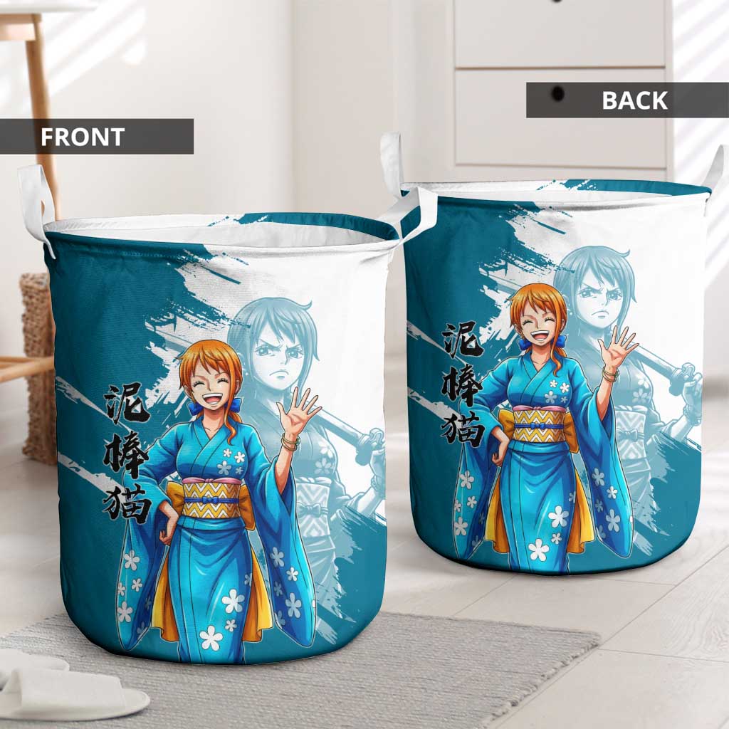 Wano Navigator Nami Laundry Basket Floral Kimono Anime Brush Art