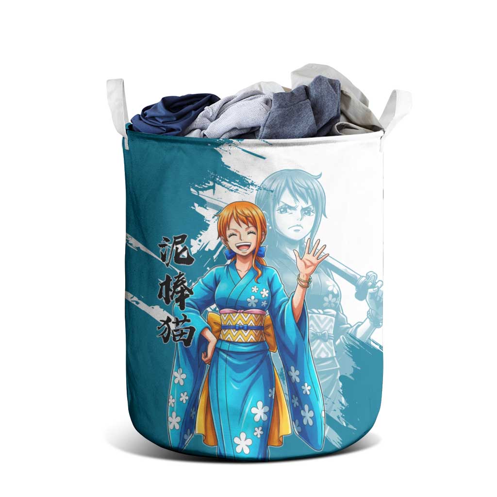 Wano Navigator Nami Laundry Basket Floral Kimono Anime Brush Art
