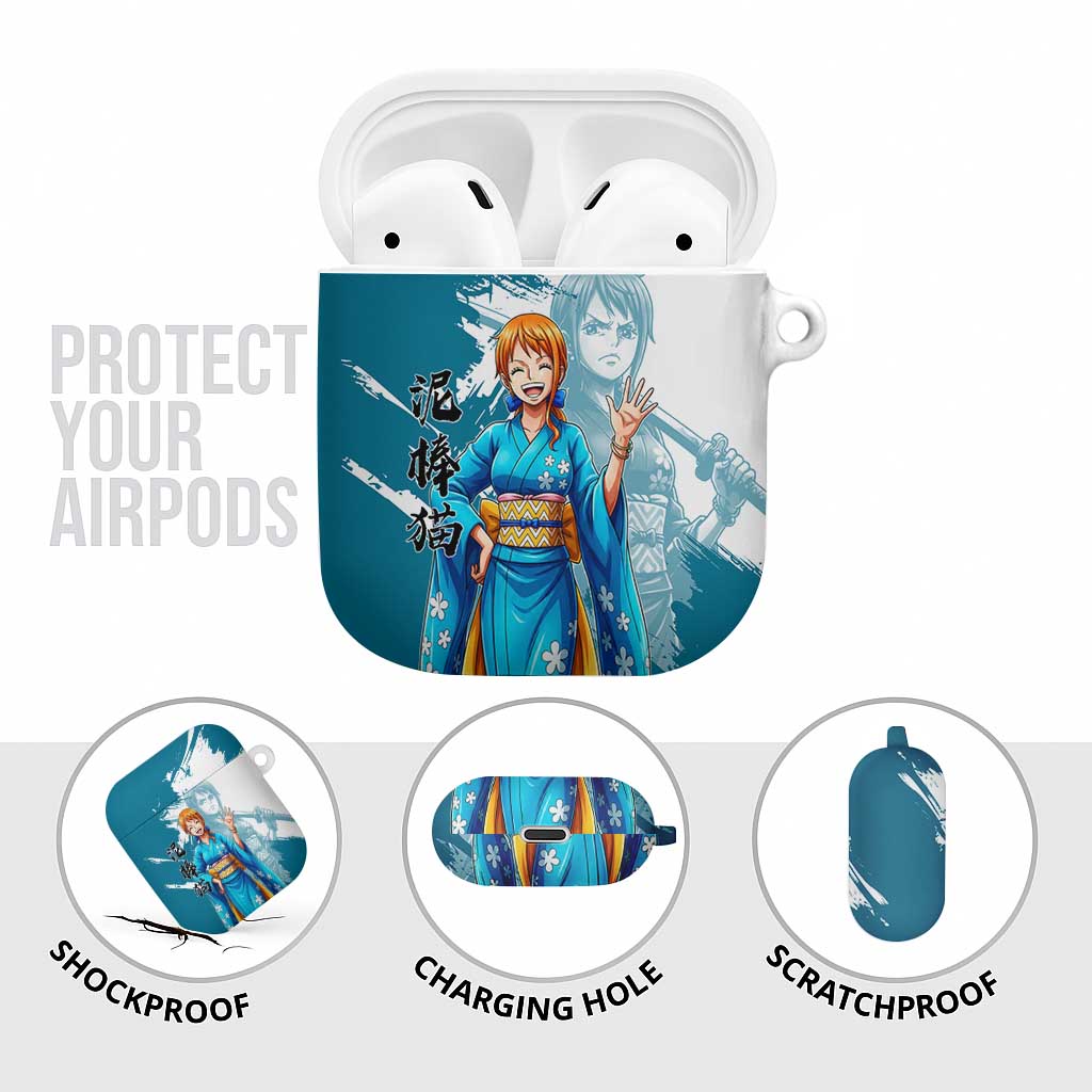 Wano Navigator Nami AirPods Case Floral Kimono Anime Brush Art