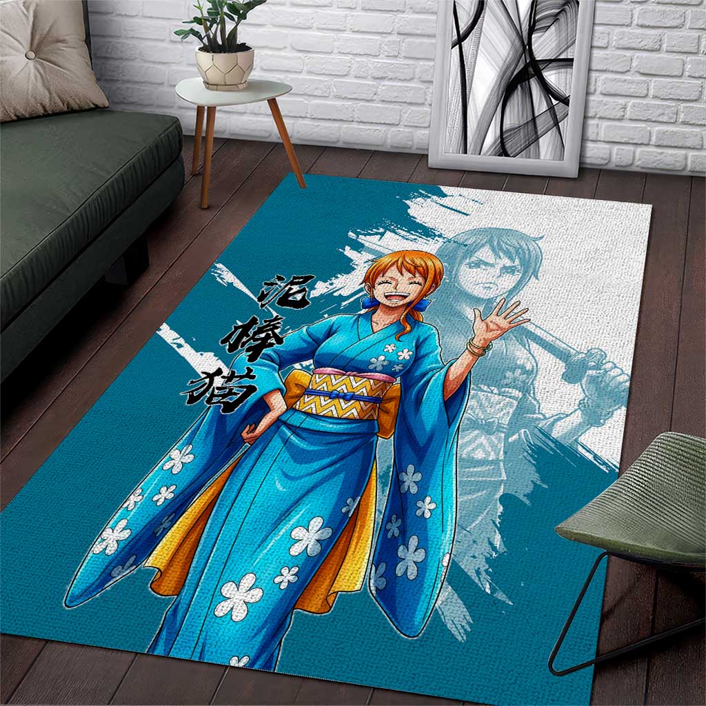 Wano Navigator Nami Area Rug Floral Kimono Anime Brush Art