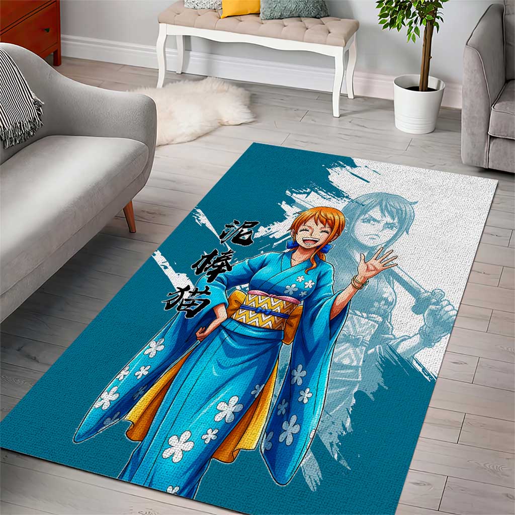 Wano Navigator Nami Area Rug Floral Kimono Anime Brush Art