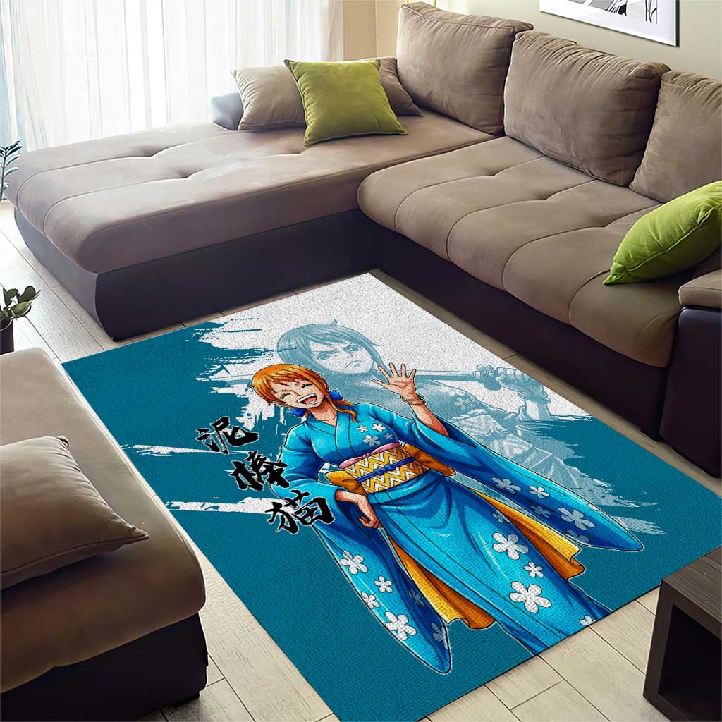 Wano Navigator Nami Area Rug Floral Kimono Anime Brush Art