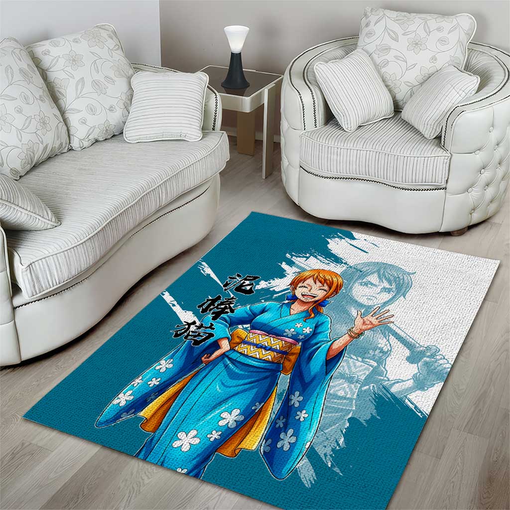 Wano Navigator Nami Area Rug Floral Kimono Anime Brush Art