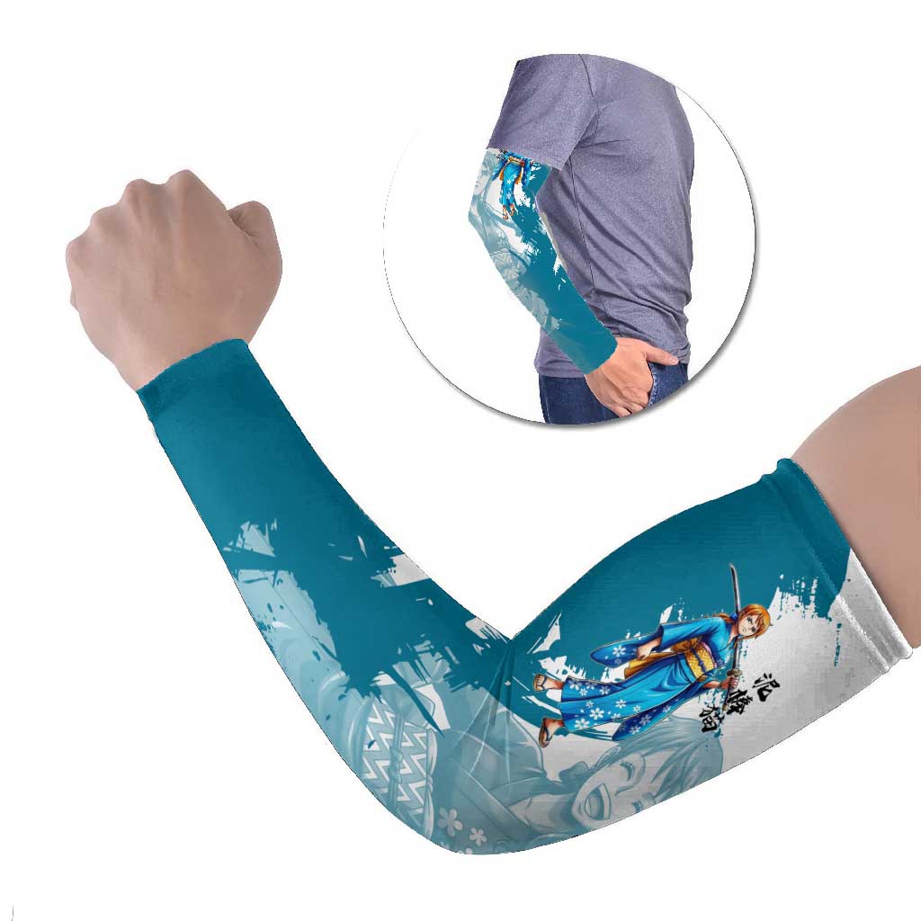 Wano Navigator Nami Arm Sleeves Floral Kimono Anime Brush Art