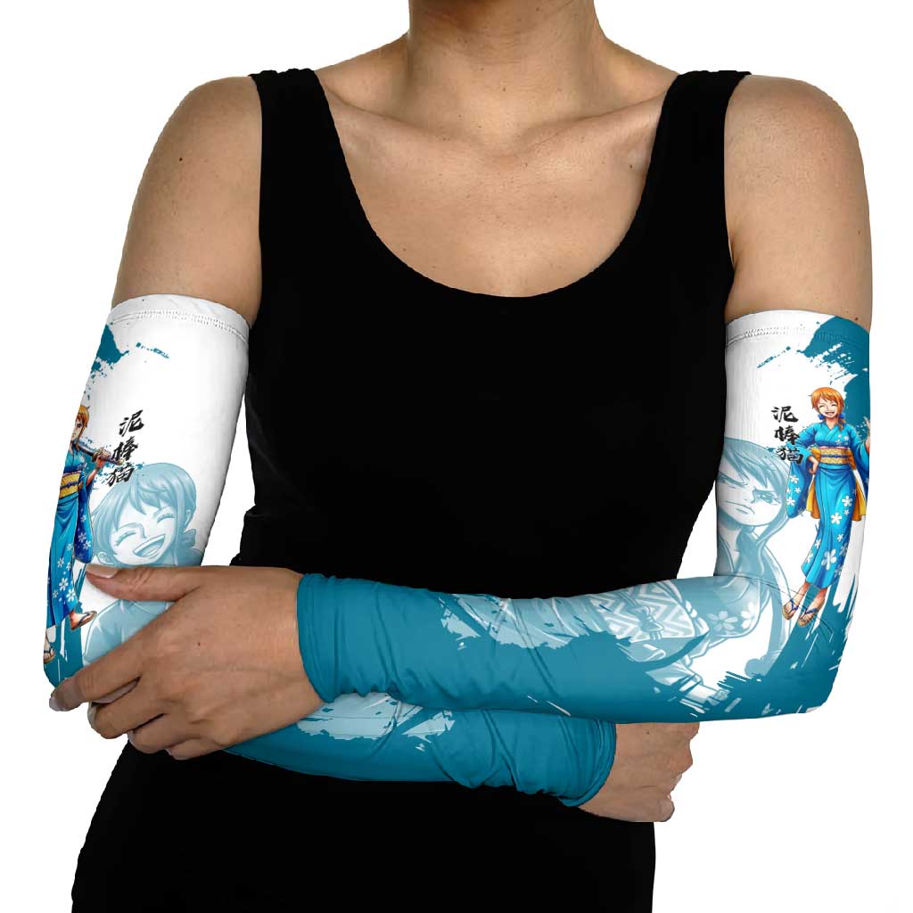 Wano Navigator Nami Arm Sleeves Floral Kimono Anime Brush Art