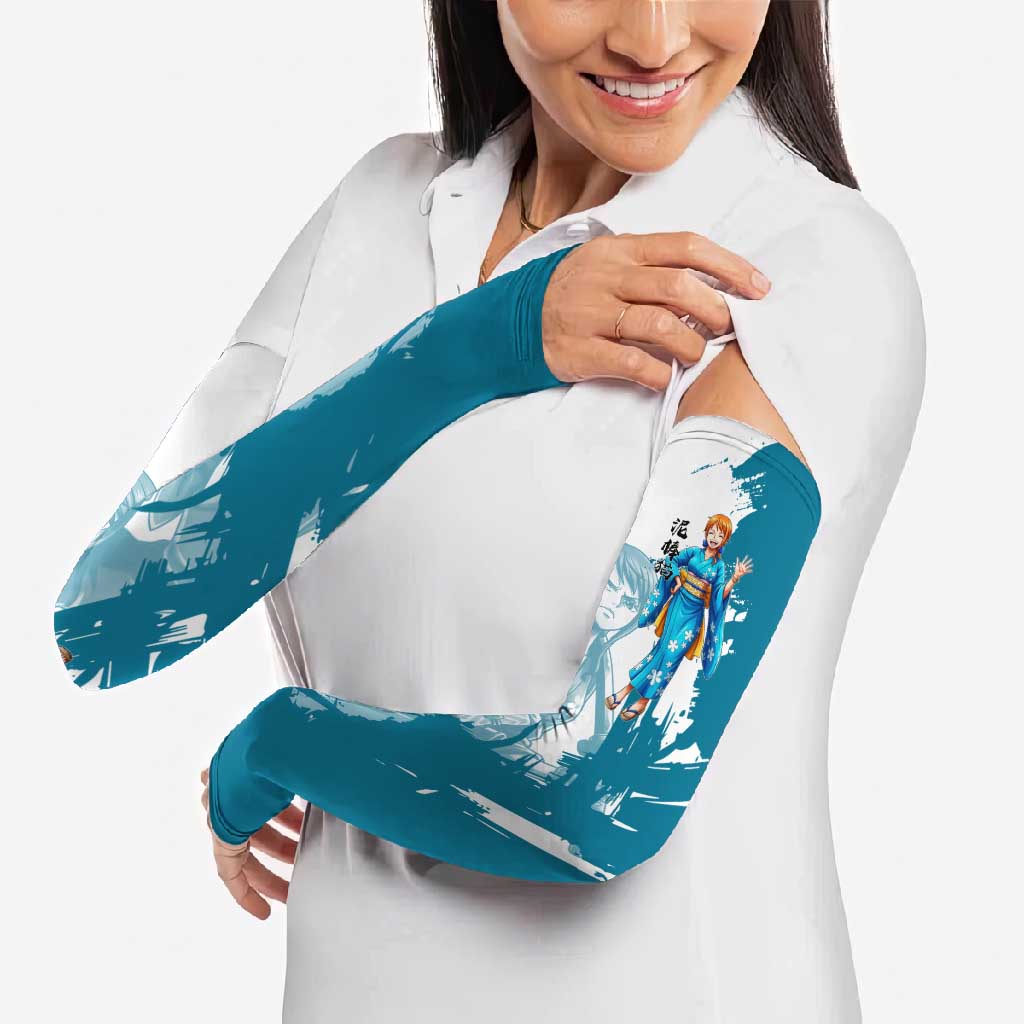 Wano Navigator Nami Arm Sleeves Floral Kimono Anime Brush Art