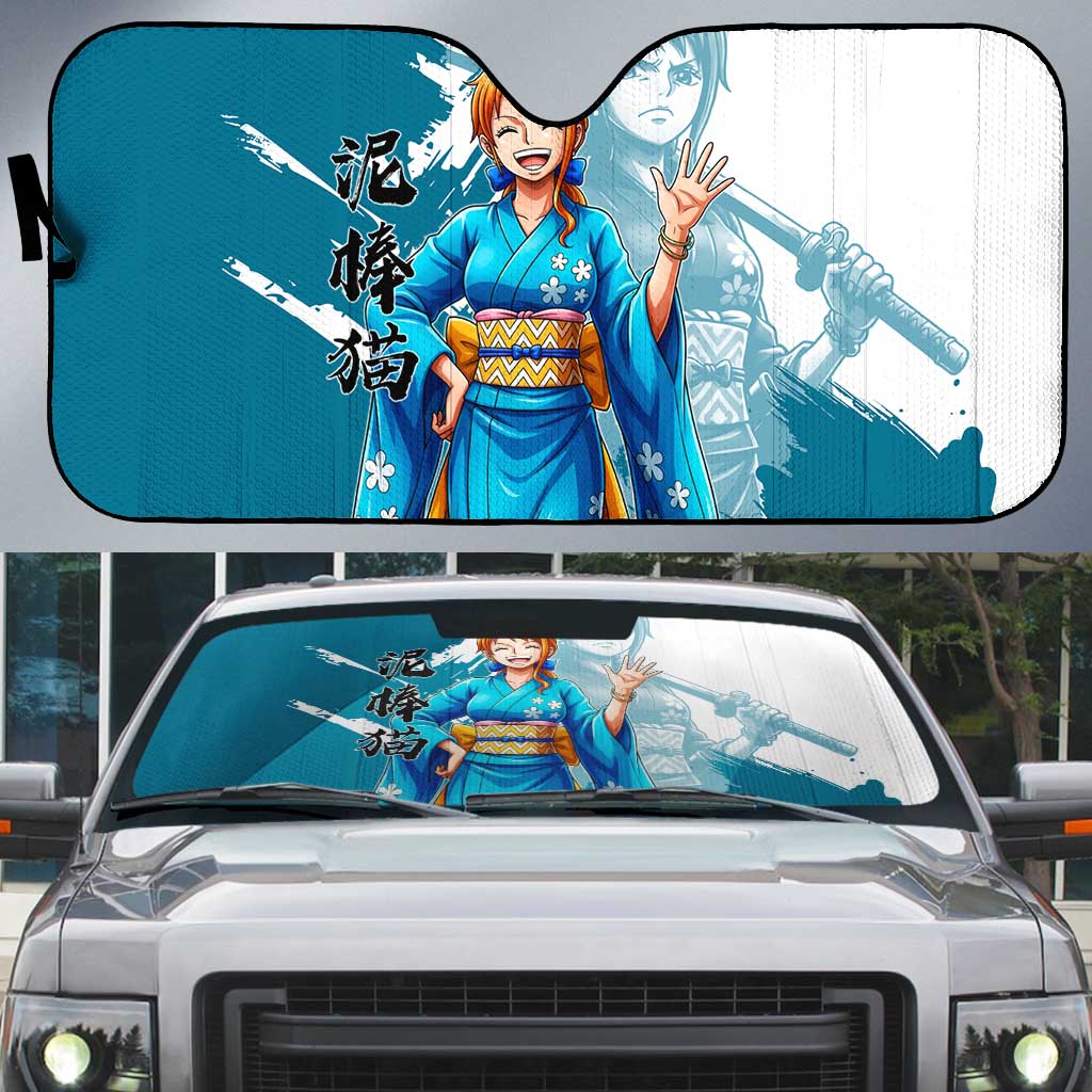 Wano Navigator Nami Auto Sun Shade Floral Kimono Anime Brush Art