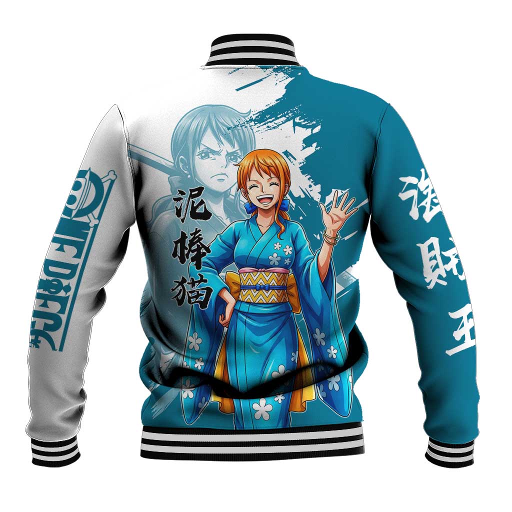 Wano Navigator Nami Baseball Jacket Floral Kimono Anime Brush Art