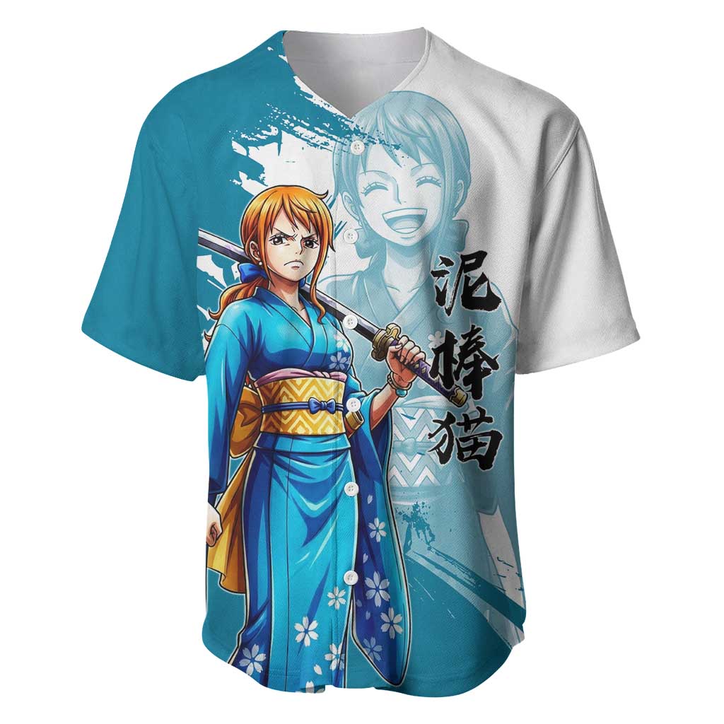 Wano Navigator Nami Baseball Jersey Floral Kimono Anime Brush Art