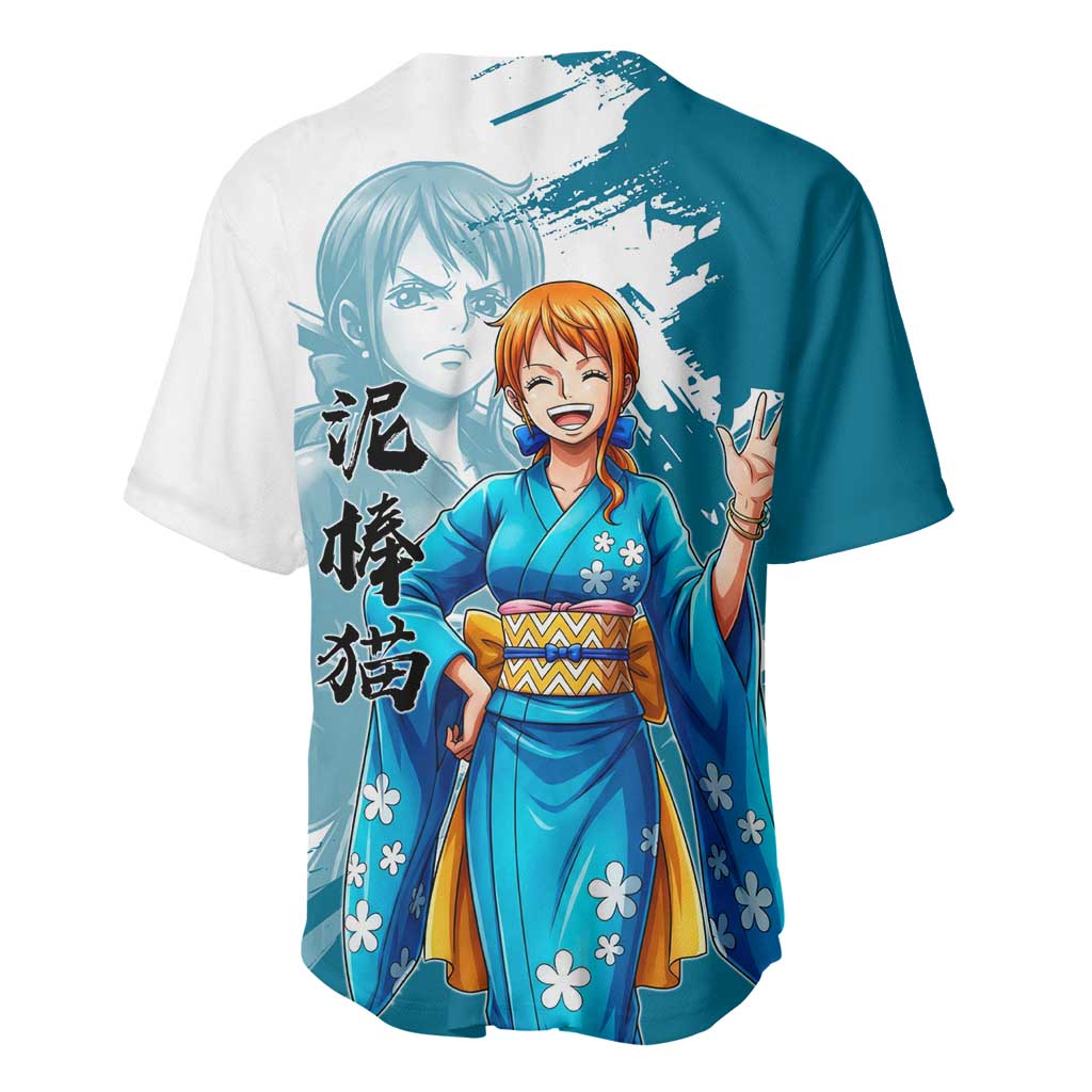 Wano Navigator Nami Baseball Jersey Floral Kimono Anime Brush Art
