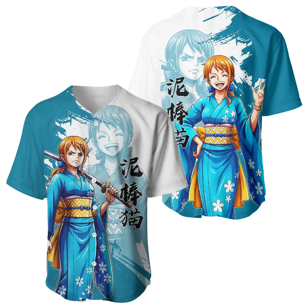 Wano Navigator Nami Baseball Jersey Floral Kimono Anime Brush Art