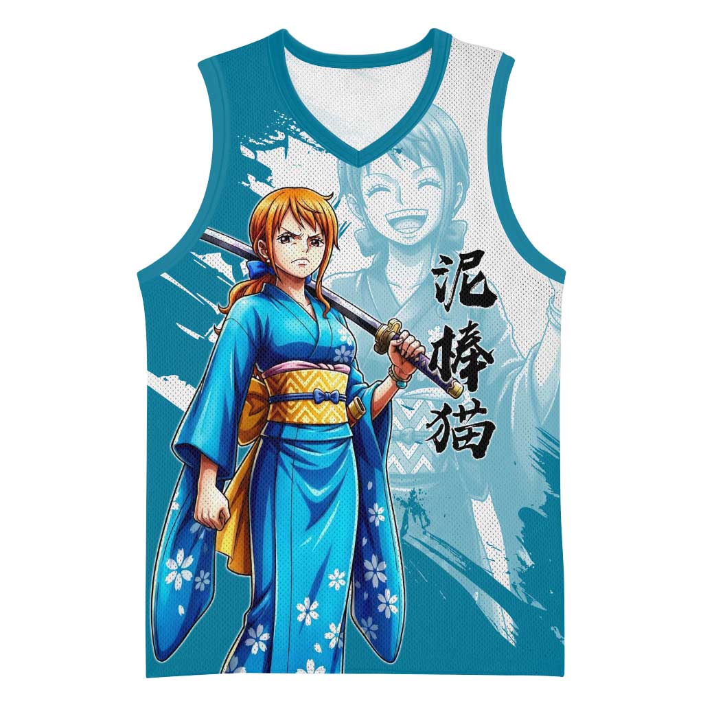 Wano Navigator Nami Basketball Jersey Floral Kimono Anime Brush Art