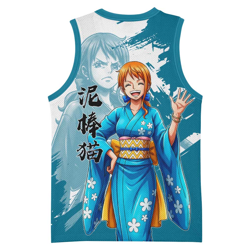 Wano Navigator Nami Basketball Jersey Floral Kimono Anime Brush Art
