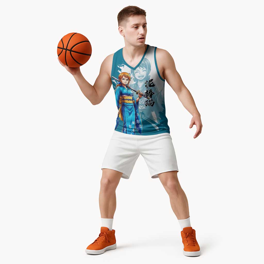 Wano Navigator Nami Basketball Jersey Floral Kimono Anime Brush Art