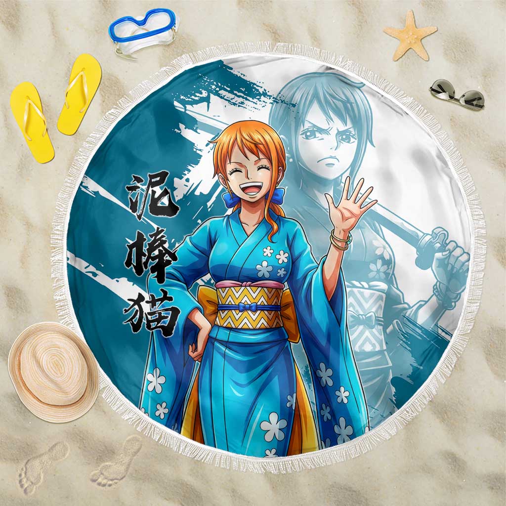 Wano Navigator Nami Beach Blanket Floral Kimono Anime Brush Art