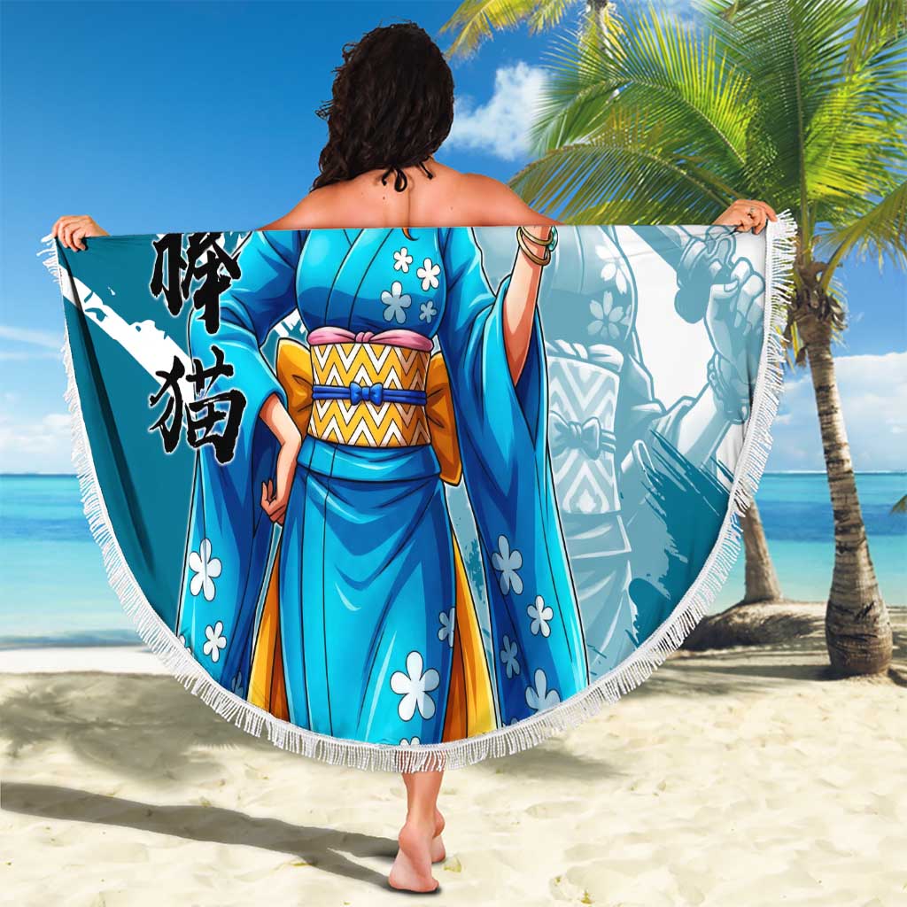 Wano Navigator Nami Beach Blanket Floral Kimono Anime Brush Art