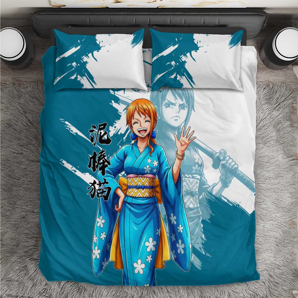 Wano Navigator Nami Bedding Set Floral Kimono Anime Brush Art