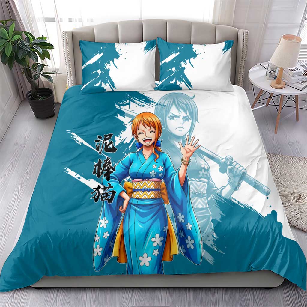 Wano Navigator Nami Bedding Set Floral Kimono Anime Brush Art