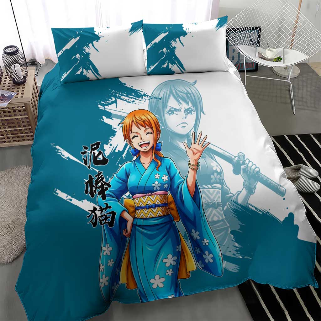 Wano Navigator Nami Bedding Set Floral Kimono Anime Brush Art