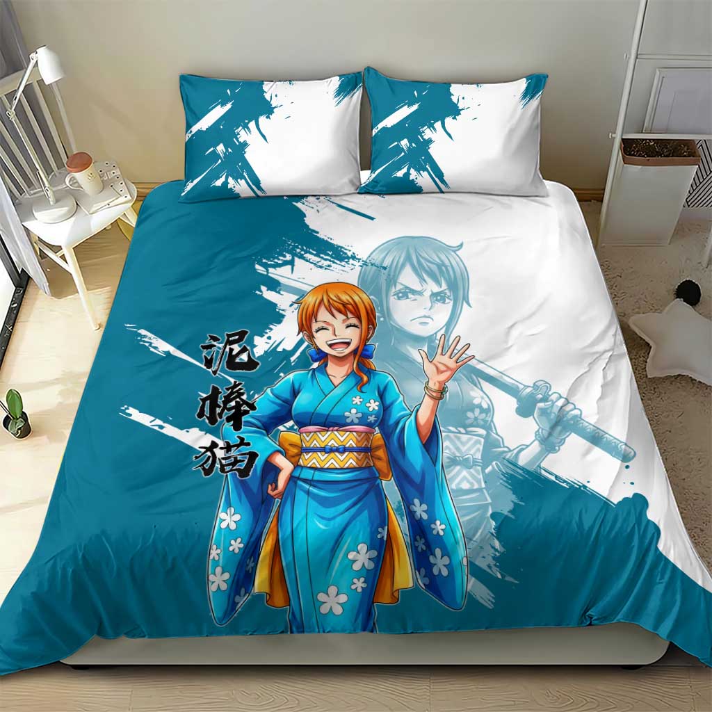 Wano Navigator Nami Bedding Set Floral Kimono Anime Brush Art