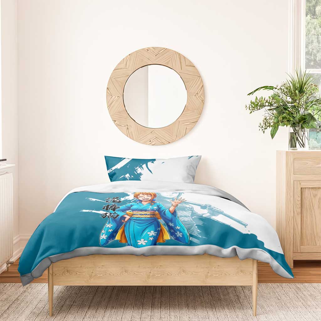 Wano Navigator Nami Bedding Set Floral Kimono Anime Brush Art
