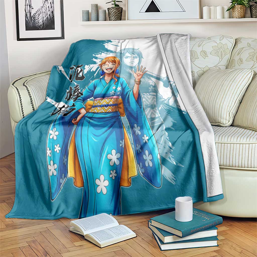 Wano Navigator Nami Blanket Floral Kimono Anime Brush Art