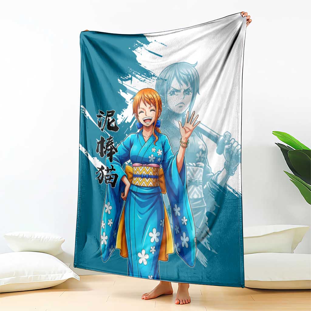 Wano Navigator Nami Blanket Floral Kimono Anime Brush Art