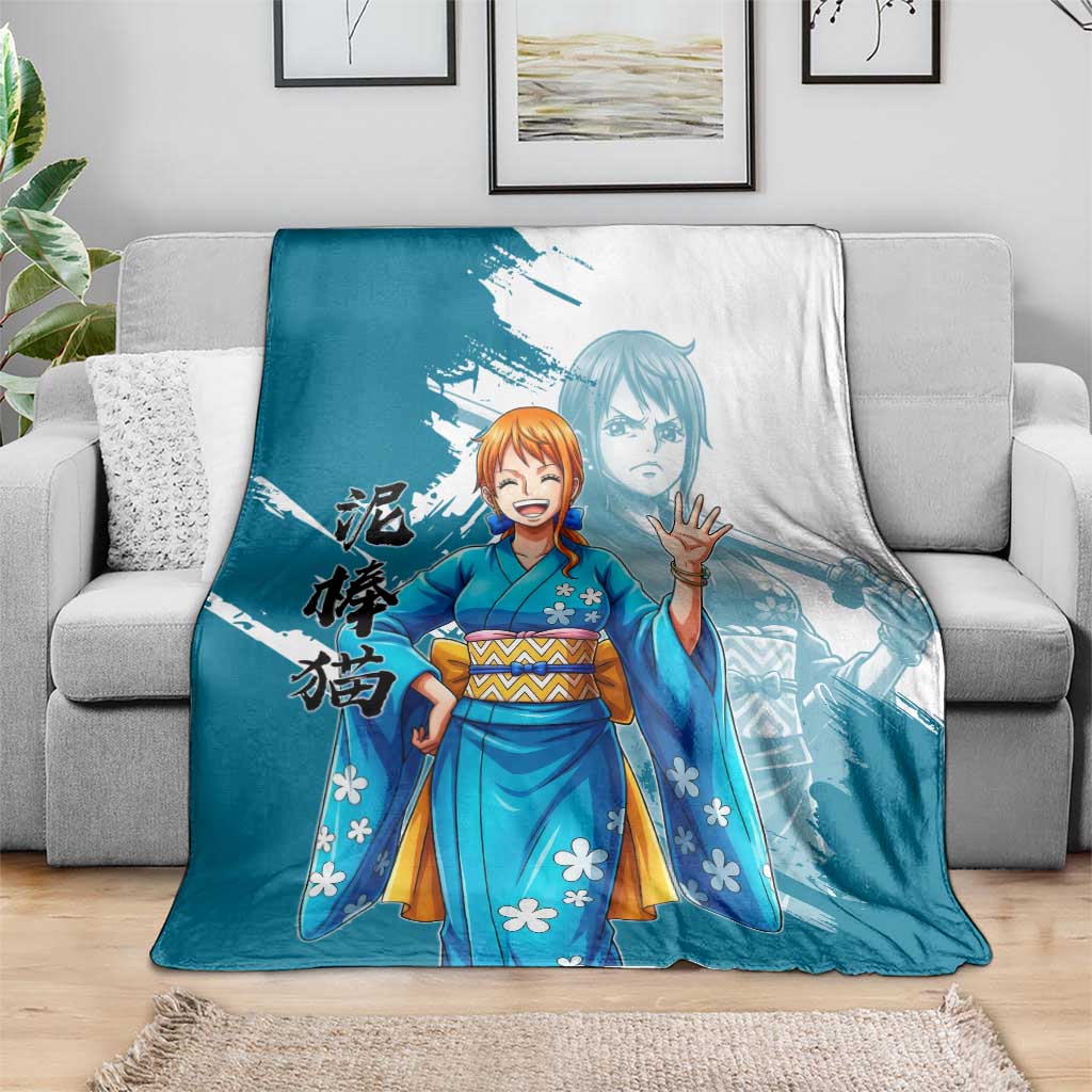Wano Navigator Nami Blanket Floral Kimono Anime Brush Art