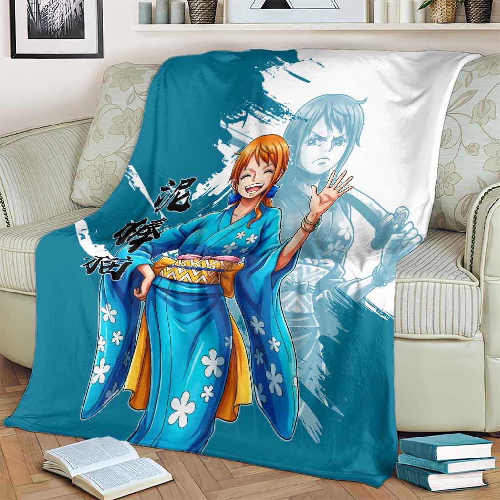 Wano Navigator Nami Blanket Floral Kimono Anime Brush Art