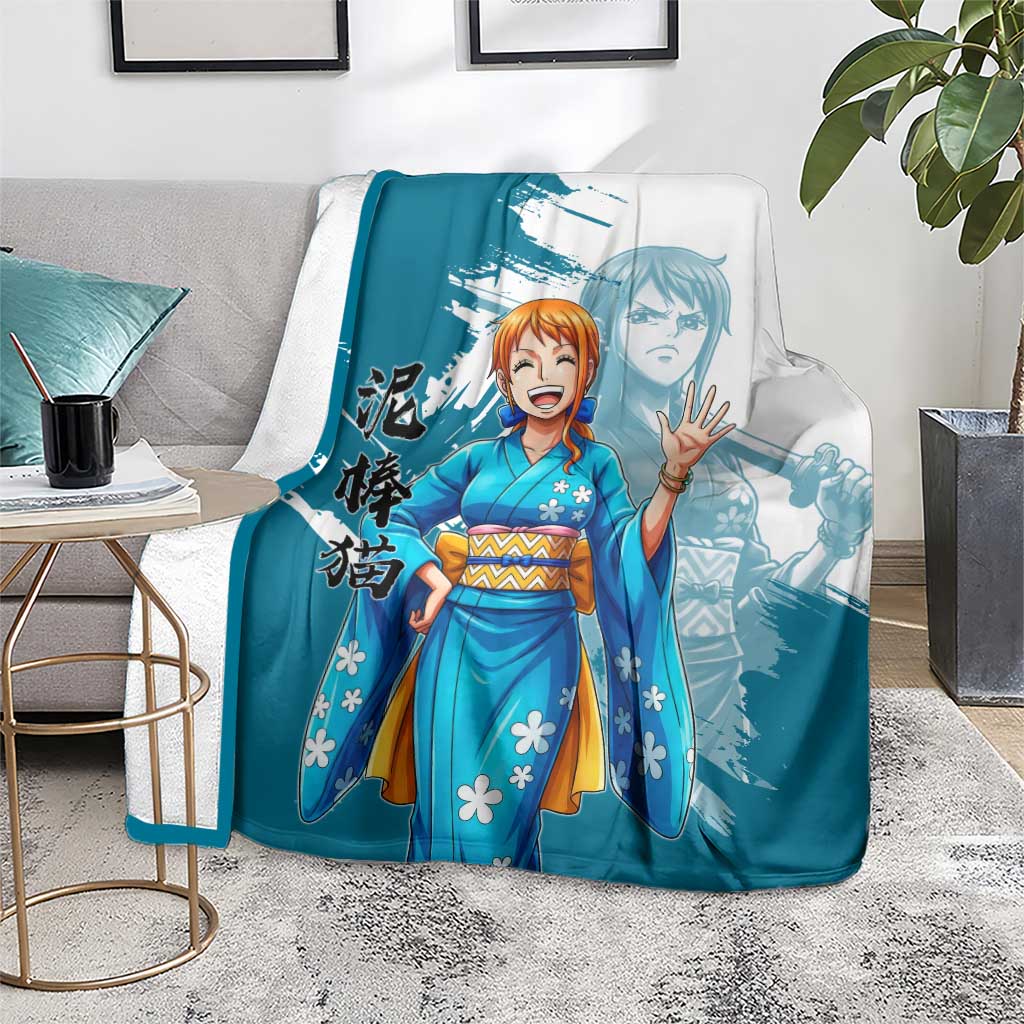Wano Navigator Nami Blanket Floral Kimono Anime Brush Art