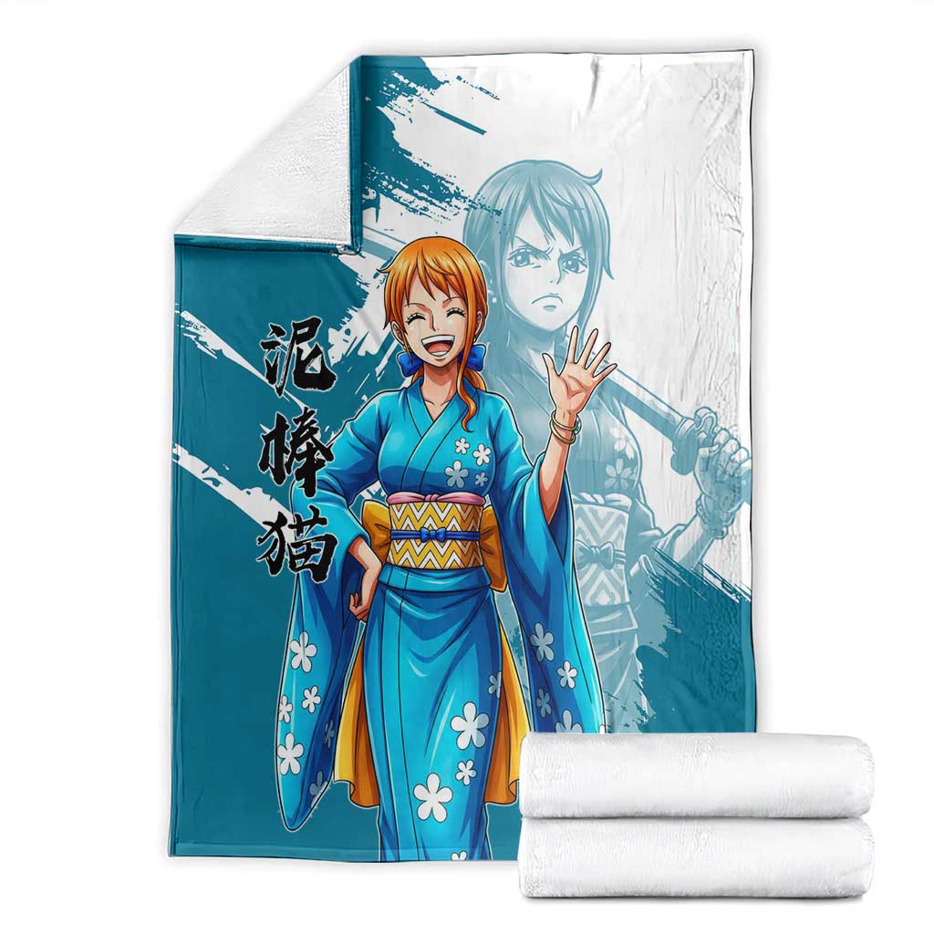 Wano Navigator Nami Blanket Floral Kimono Anime Brush Art