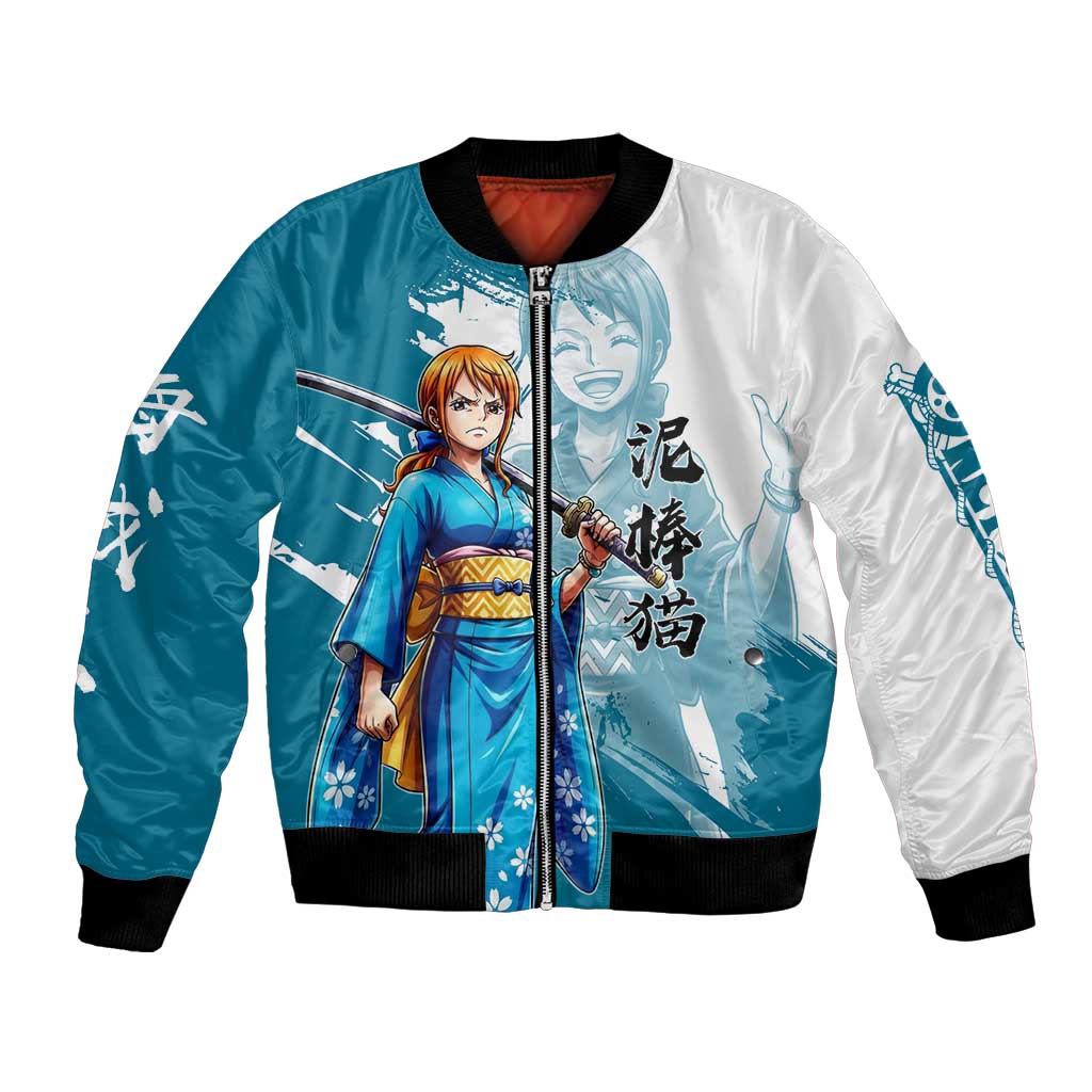 Wano Navigator Nami Bomber Jacket Floral Kimono Anime Brush Art