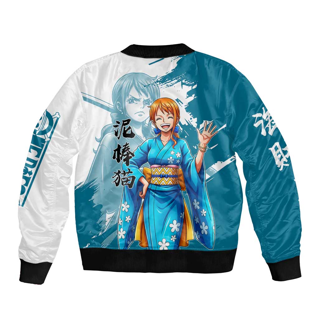 Wano Navigator Nami Bomber Jacket Floral Kimono Anime Brush Art