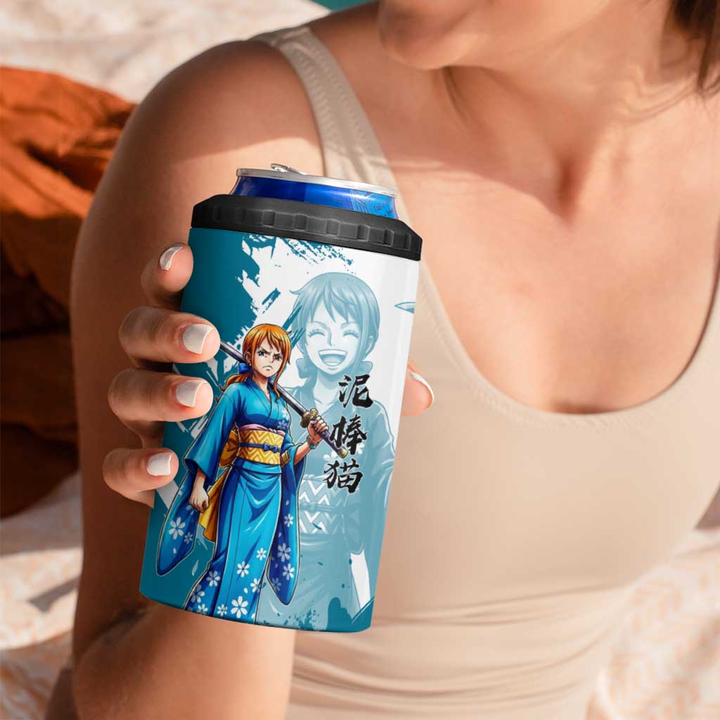 Wano Navigator Nami 4 in 1 Can Cooler Tumbler Floral Kimono Anime Brush Art