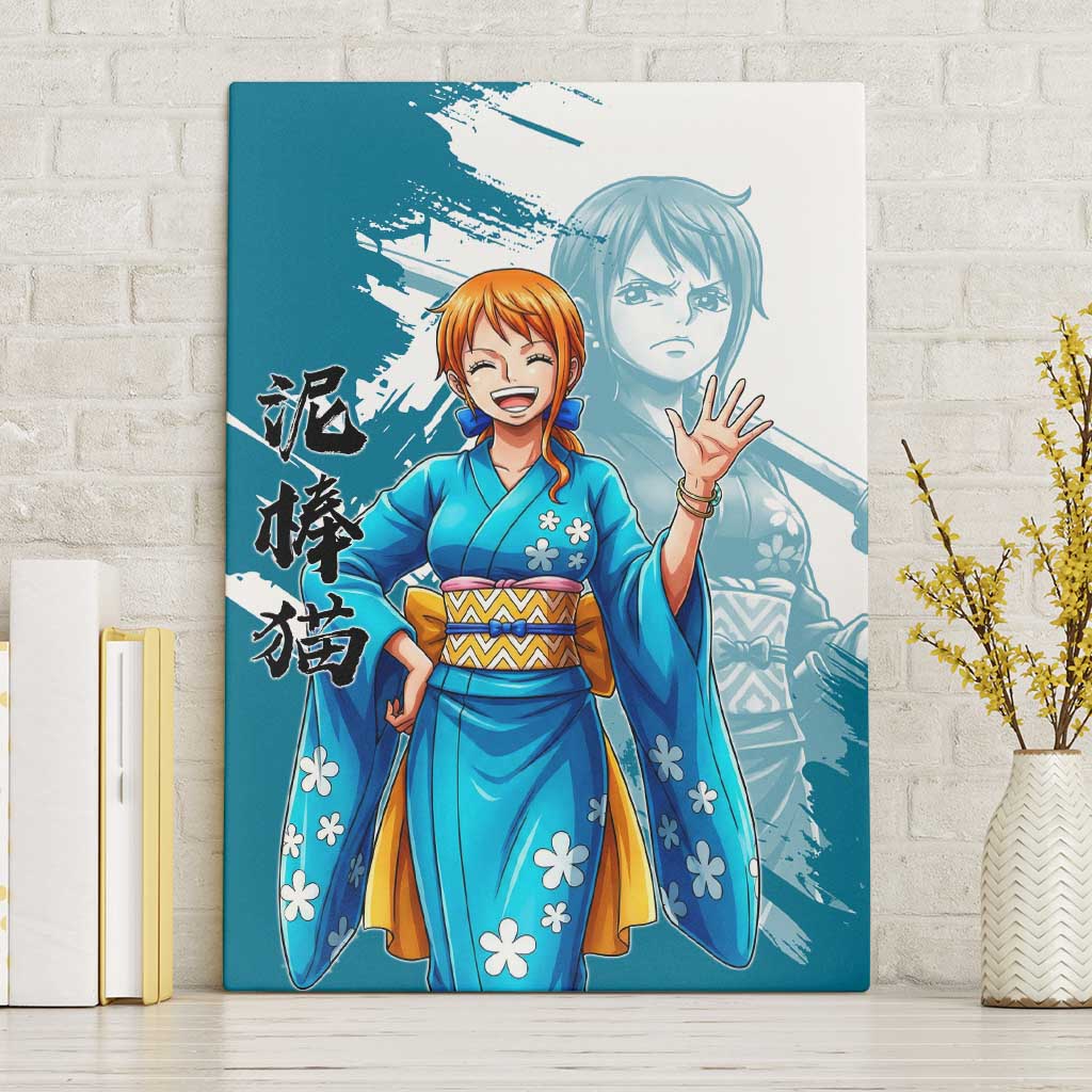Wano Navigator Nami Canvas Wall Art Floral Kimono Anime Brush Art