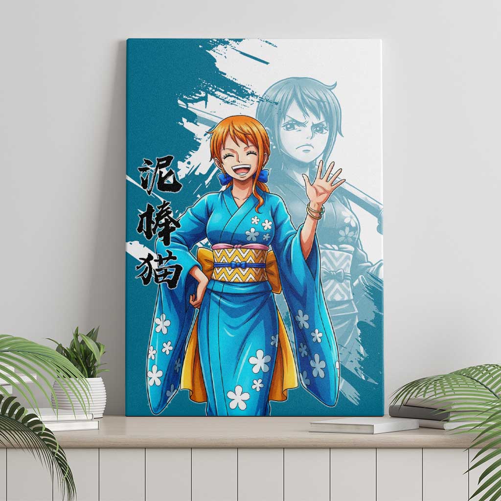 Wano Navigator Nami Canvas Wall Art Floral Kimono Anime Brush Art