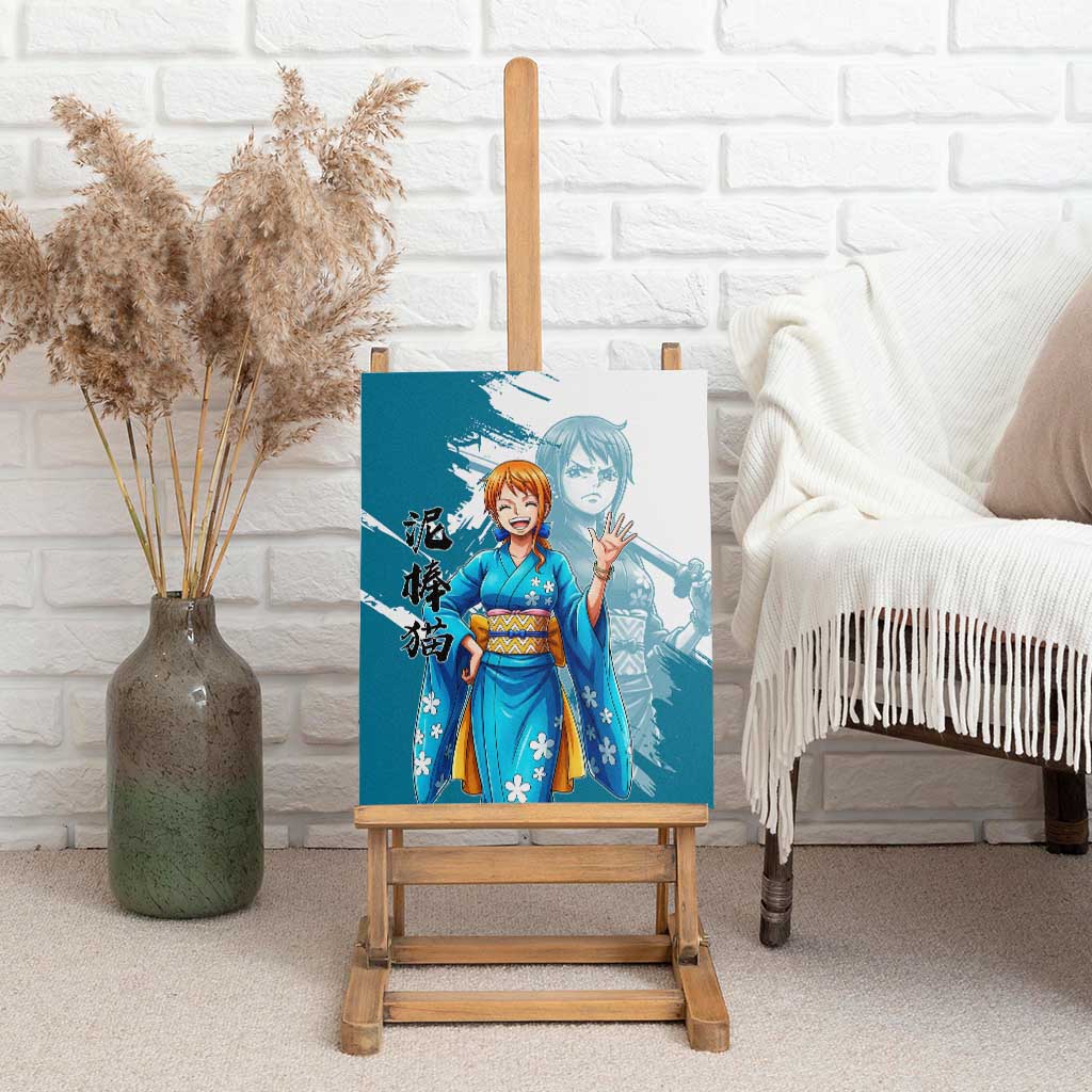 Wano Navigator Nami Canvas Wall Art Floral Kimono Anime Brush Art