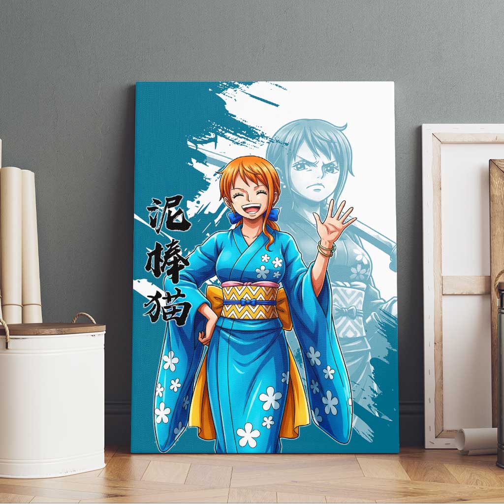 Wano Navigator Nami Canvas Wall Art Floral Kimono Anime Brush Art