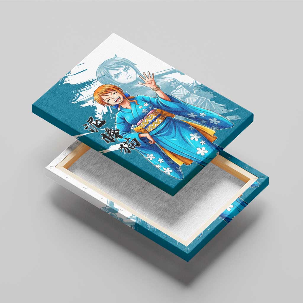 Wano Navigator Nami Canvas Wall Art Floral Kimono Anime Brush Art