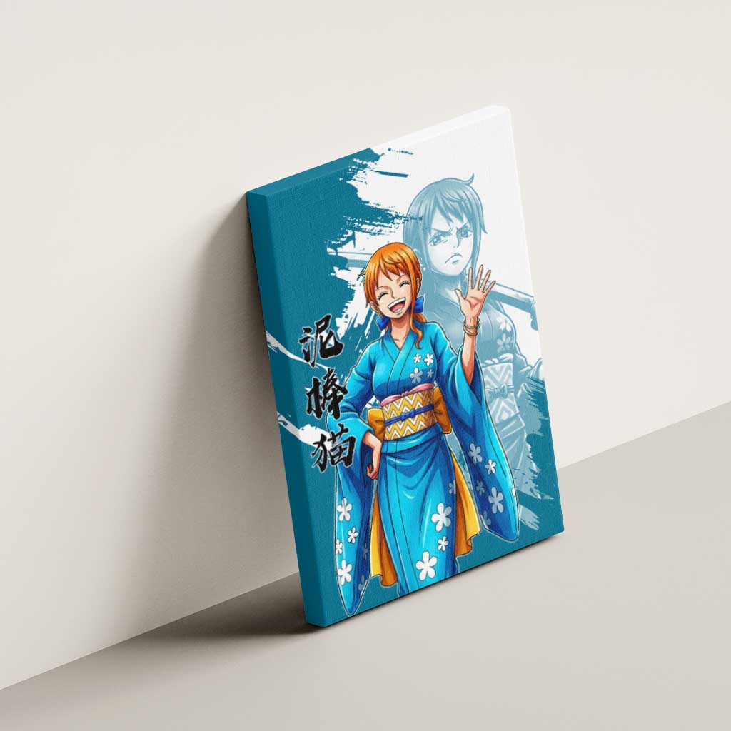 Wano Navigator Nami Canvas Wall Art Floral Kimono Anime Brush Art