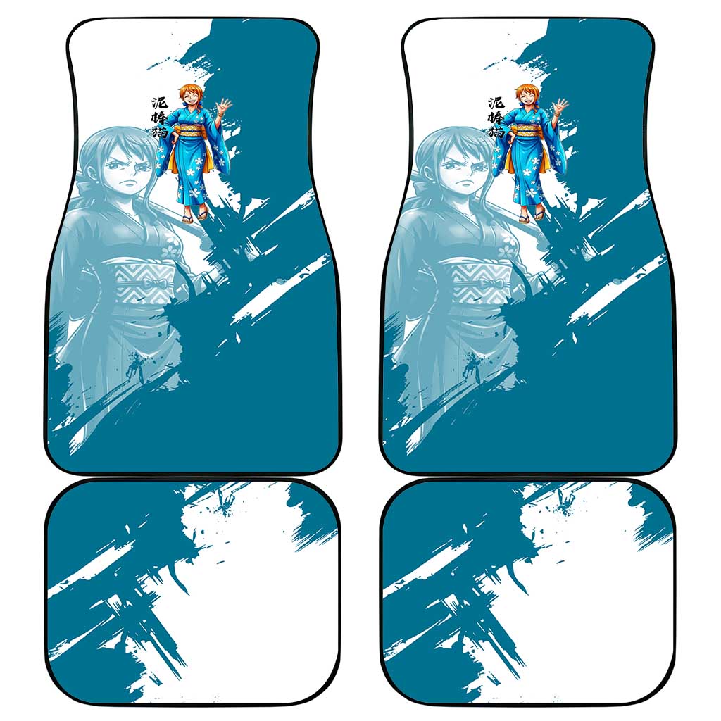 Wano Navigator Nami Car Mats Floral Kimono Anime Brush Art