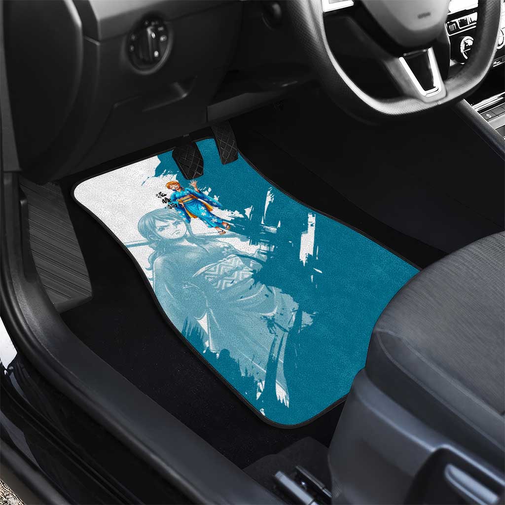 Wano Navigator Nami Car Mats Floral Kimono Anime Brush Art