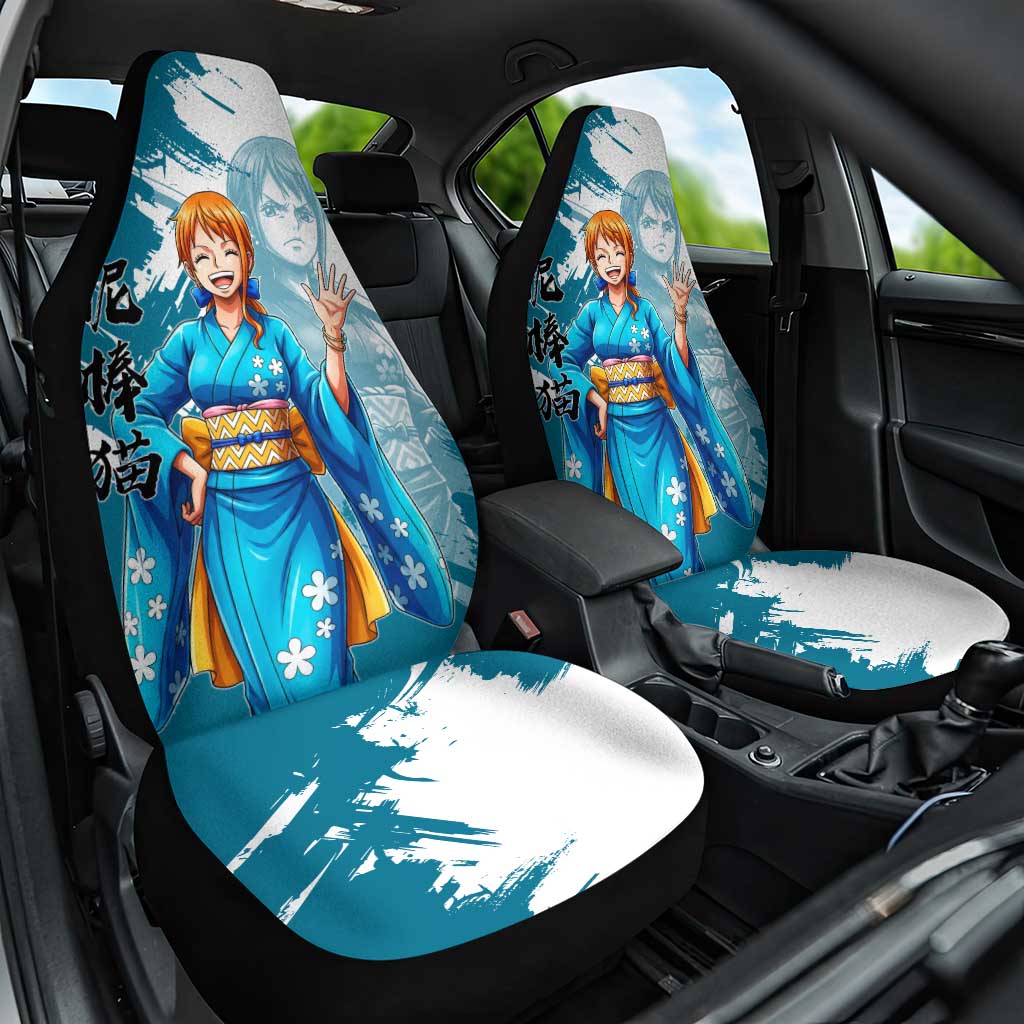 Wano Navigator Nami Car Seat Cover Floral Kimono Anime Brush Art